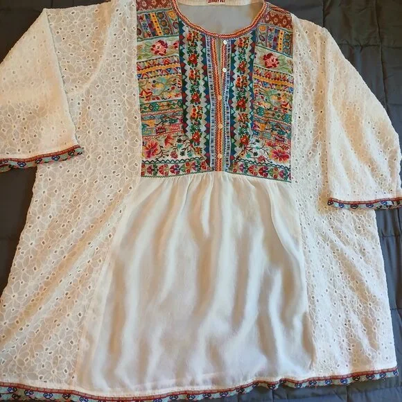*Host Pick* Johnny Was Collection Petals Embroidered Eyelet Georgette Tunic, 2x - Picture 4 of 16
